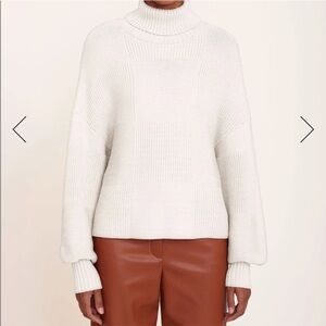 EUC STAUD Benny sweater ivory knit turtleneck ribbed checked XL chunky oversize